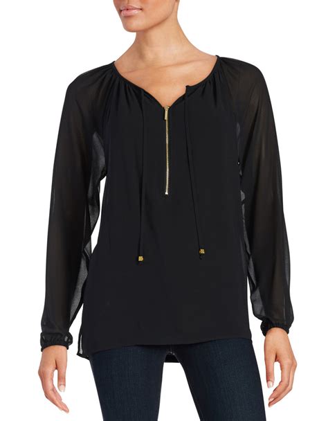 michael kors blouse black|Michael Kors blouse with zipper.